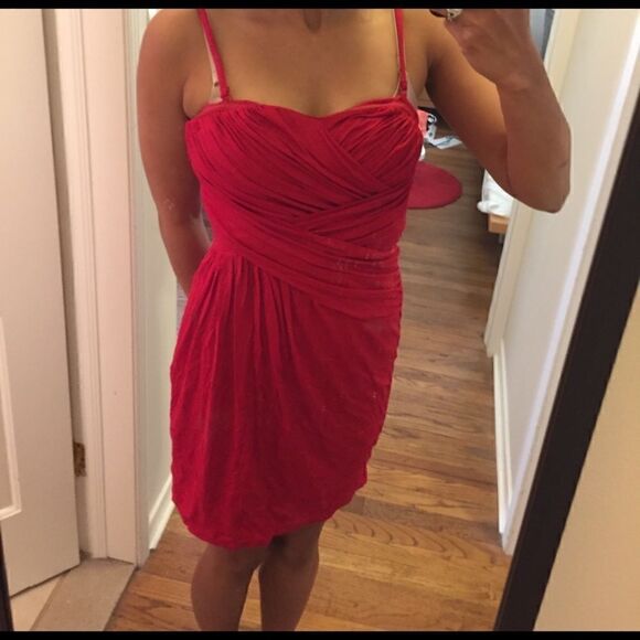 Red Holiday Party Express Red Ruched Jersey Dress - Picture 1 of 2